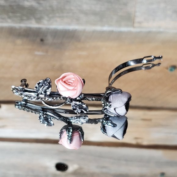 Gray & Peach Silk Roses Petite  Hair Barrett - Hair Clip - Picture 4 of 7